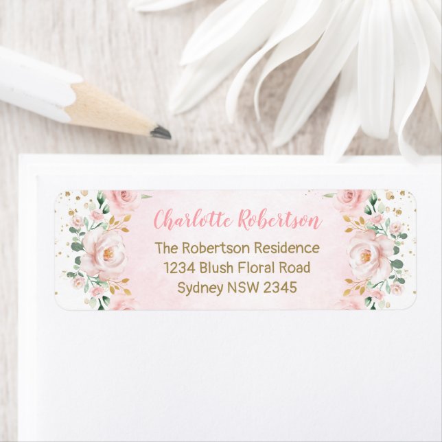 Aquarelle élégante Blush Floral Adresse de retour (En situation)