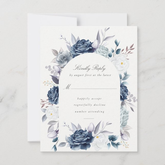 Aquarelle Elégante Dusty Blue Floral rsvp (Devant)