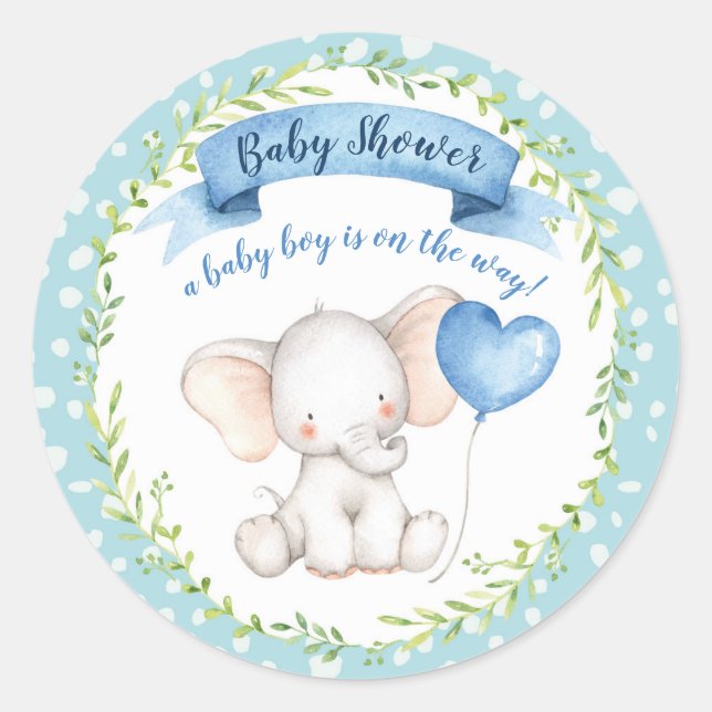 Aquarelle Eléphant Baby shower, Garçon, STICKER (Devant)