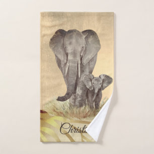 Aquarelle éléphant mère et bébé nom personnalisé