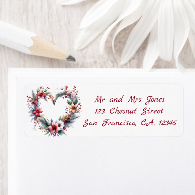 Aquarelle en forme de coeur, couronne florale - No (En situation)