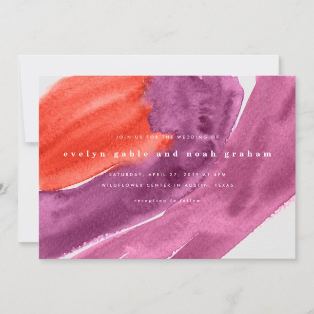 Aquarelle en gras Faire-part de mariage pourpre (Devant)