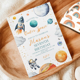 Aquarelle Espace Galaxy Invitation d'anniversaire