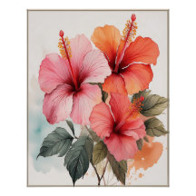 Aquarelle esthétique Floral Hibiscus Poster mural