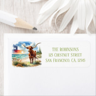 Aquarelle estivale Texas Long Horn