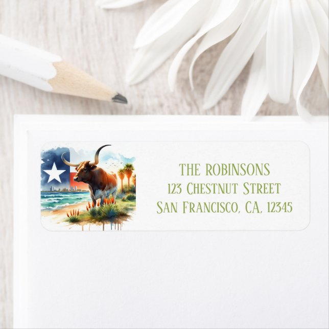 Aquarelle estivale Texas Long Horn (En situation)