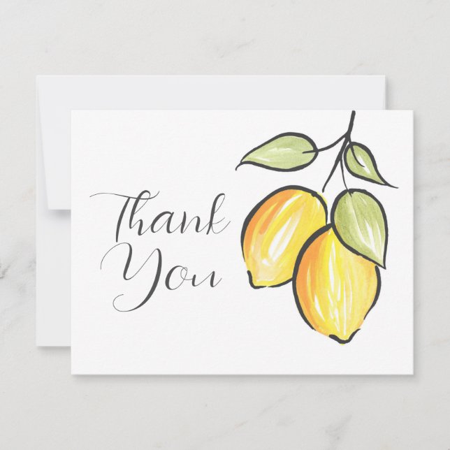 Aquarelle et Carte de remerciements citrons d'encr (Devant)