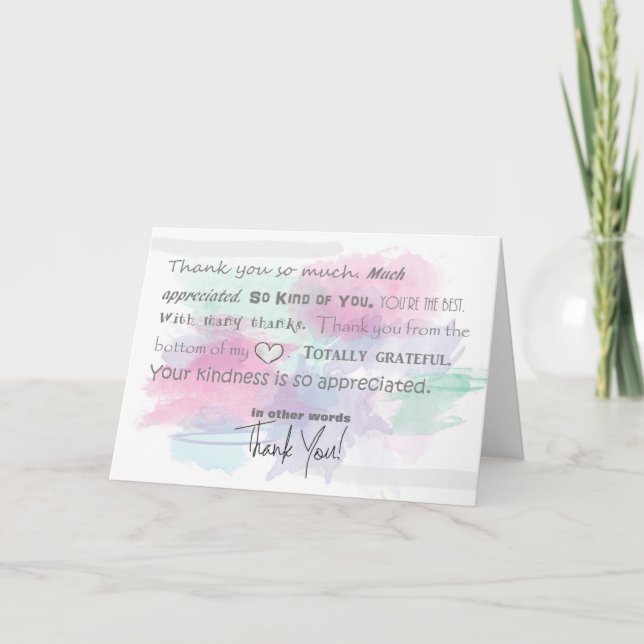 Aquarelle et Cartes de remerciements de mots (Devant)