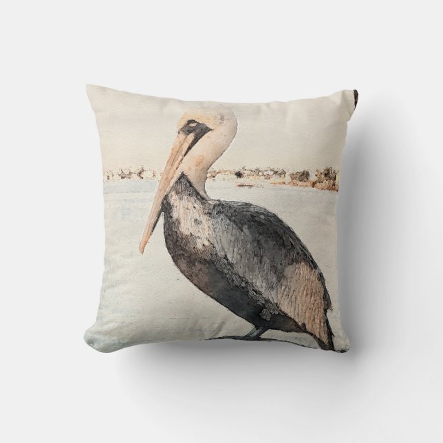 Aquarelle et Coussin de plage de Pélican réversibl (Recto)