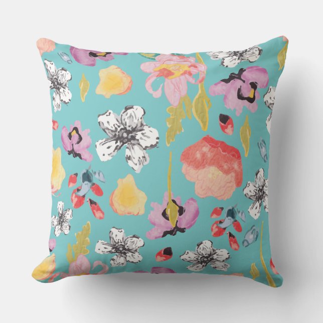 Aquarelle et coussin floral stylisé texturisé (Recto)