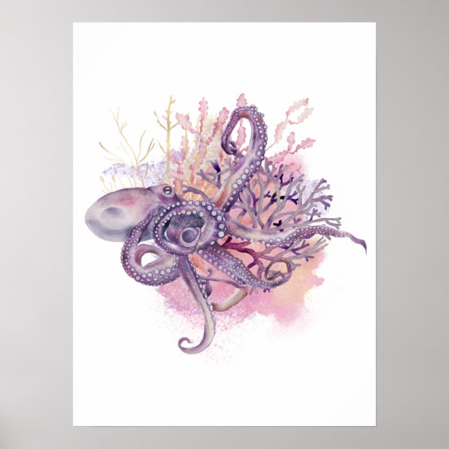 Aquarelle et or Octopus Wall Art Poster (Devant)