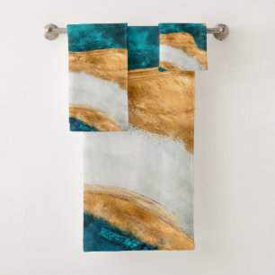 Aquarelle et or Turquoise Vague Abstraite