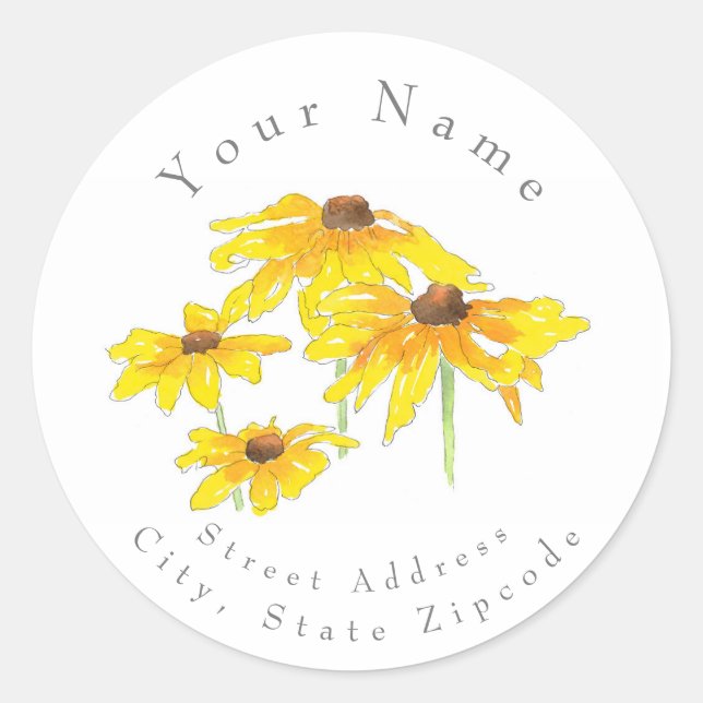 ' Aquarelle et stylet noir Eyed Susan Étiquette (Devant)