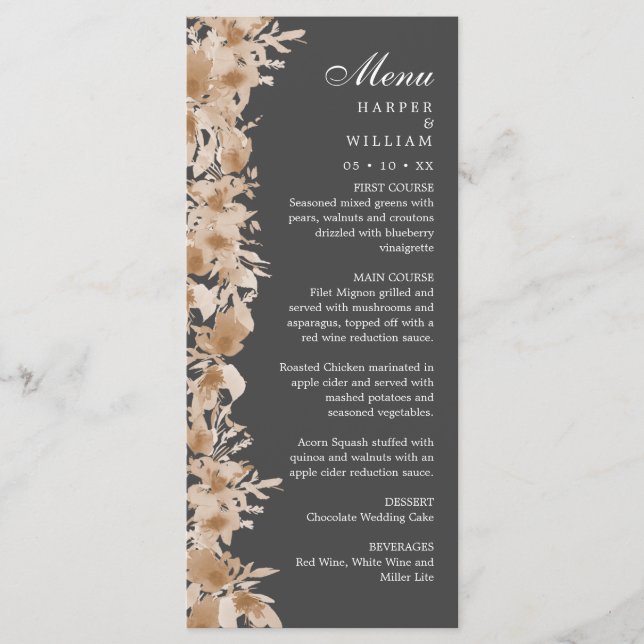 Aquarelle été boho fleur sauvage menu mariage (Devant)