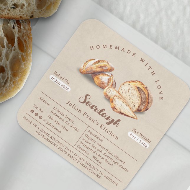 Aquarelle Étiquette de la loi du chalet de pâte à  (Watercolor Homemade Sourdough Cottage Law Label)