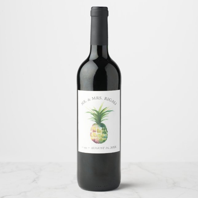 Aquarelle Étiquette de vin personnalisée Ananas (Devant)