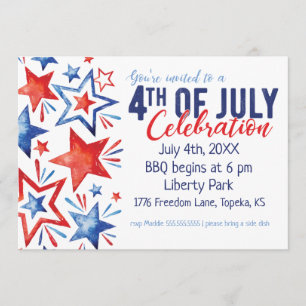 Aquarelle Étoiles 4 juillet Invitation