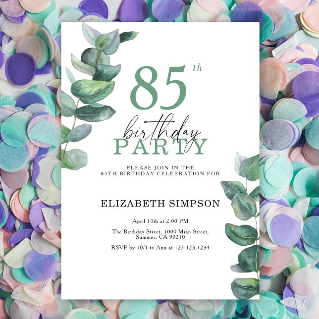 Aquarelle eucalyptus 85ème anniversaire Invitation (Créateur téléchargé)