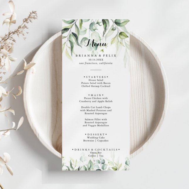 Aquarelle Eucalyptus Green Dinner Menu (Créateur téléchargé)