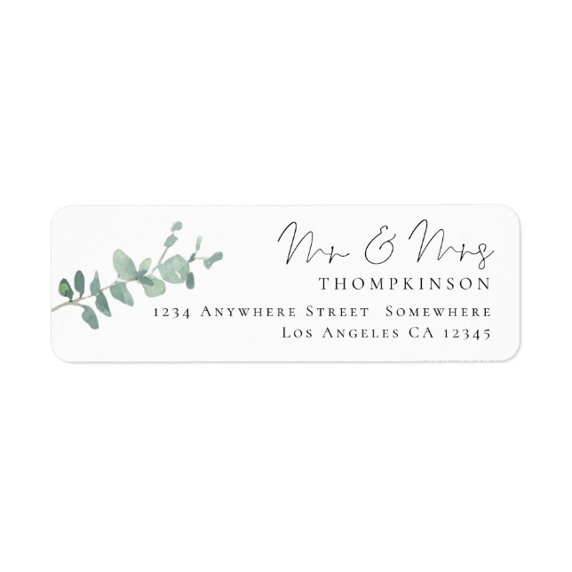 Aquarelle Eucalyptus Mariage Nom de retour Adresse (Devant)