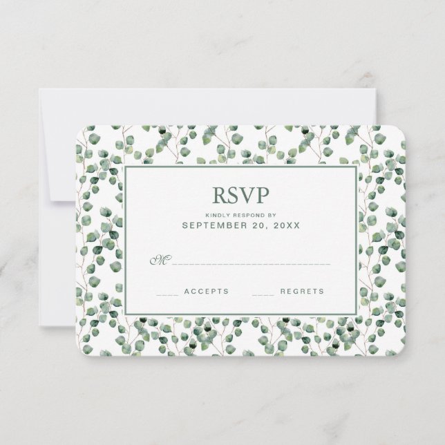 Aquarelle Eucalyptus Motif feuille - Mariage RSVP (Devant)