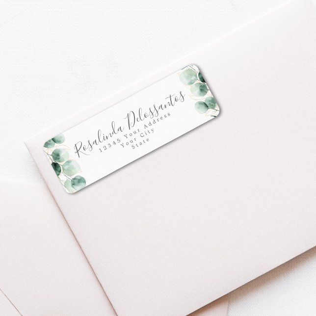 Aquarelle Eucalyptus Verdure Gold Foliage (Watercolor Eucalyptus Greenery Gold Foliage Label)