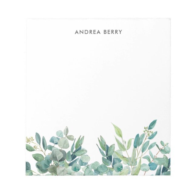 Aquarelle Eucalyptus Vert Bloc-notes personnalisé (Devant)
