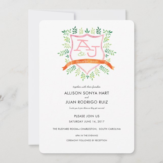 Aquarelle Faire-part de mariage avec Monogramme de (Devant)