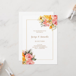 Aquarelle Faire-part de mariage citron rose