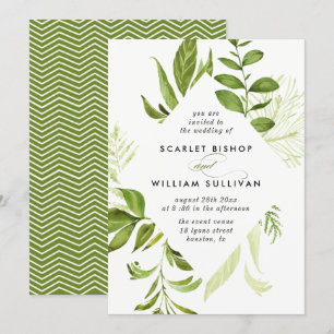 Aquarelle Faire-part de mariage de feuillage vert 