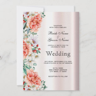 Aquarelle Faire-part de mariage de fleurs de tourb