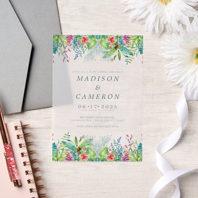 Aquarelle Faire-part de mariage de fleurs tropical (Mariage)