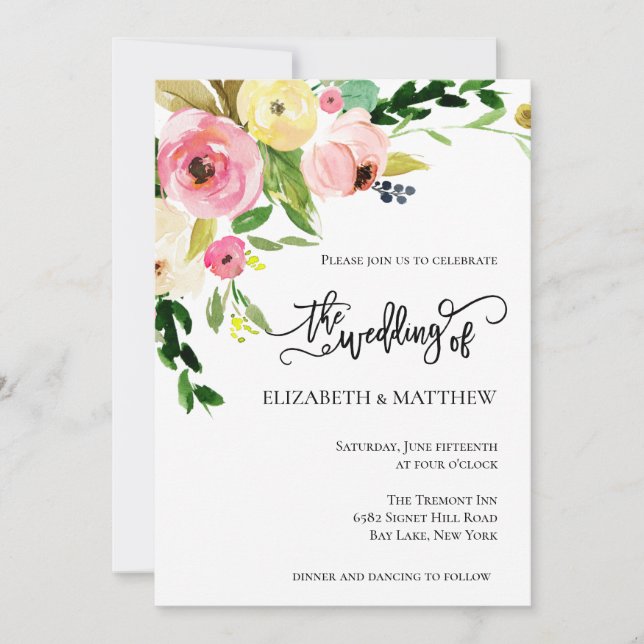 Aquarelle Faire-part de mariage Fleurs (Devant)