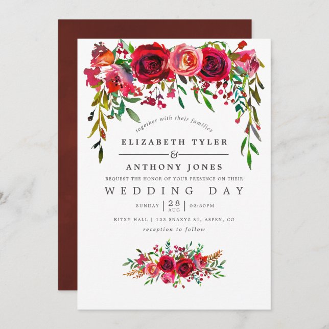 Aquarelle Faire-part de mariage florale (Devant / Derrière)