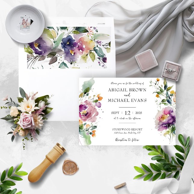 Aquarelle Faire-part de mariage florale (Créateur téléchargé)