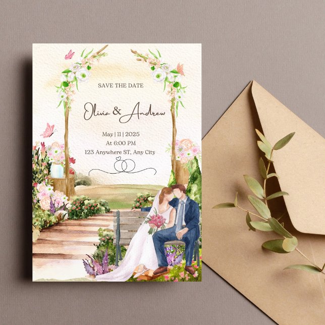 Aquarelle Faire-part de mariage florale (Créateur téléchargé)