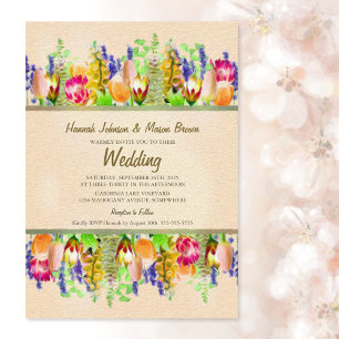 Aquarelle Faire-part de mariage florale avec RSVP