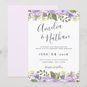 Aquarelle Faire-part de mariage Florale pourpre