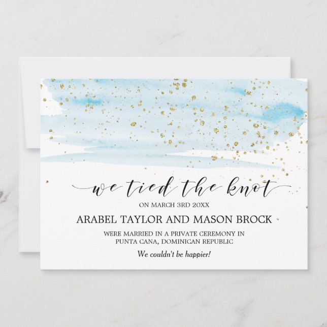 Aquarelle Faire-part Elopement bleu et or (Devant)