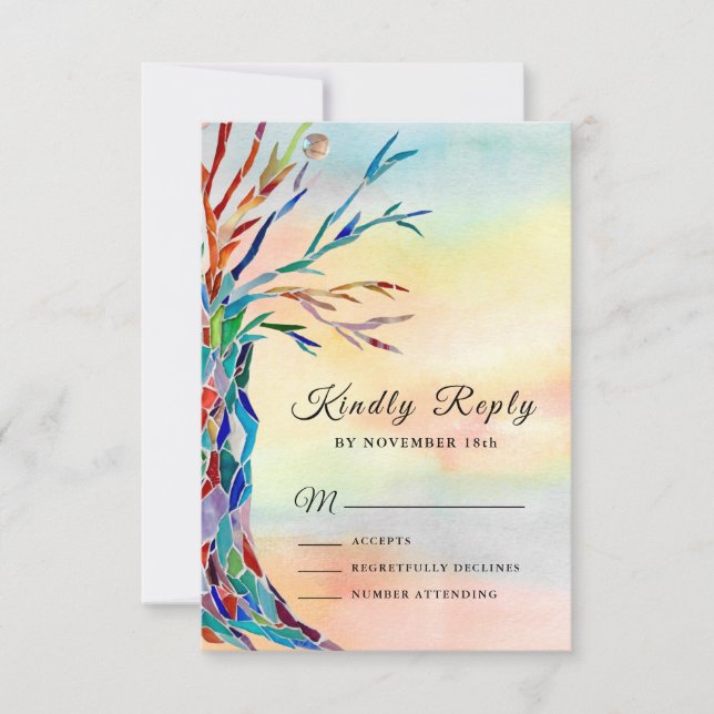 Aquarelle Famille Arbre Baptême Christening RSVP (Devant)