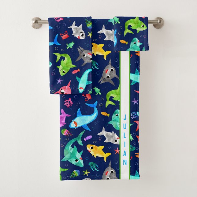 Aquarelle Famille de requins adorable Personnalisé (En situation)