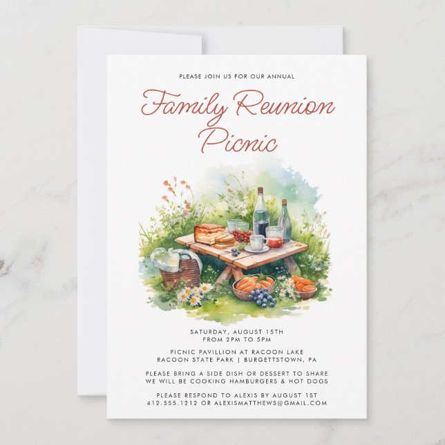 Aquarelle Famille Réunion Pique-nique Invitation (Devant)