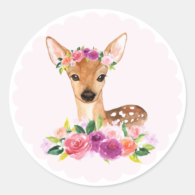 Aquarelle Fawn avec Sticker à couronne florale (Devant)