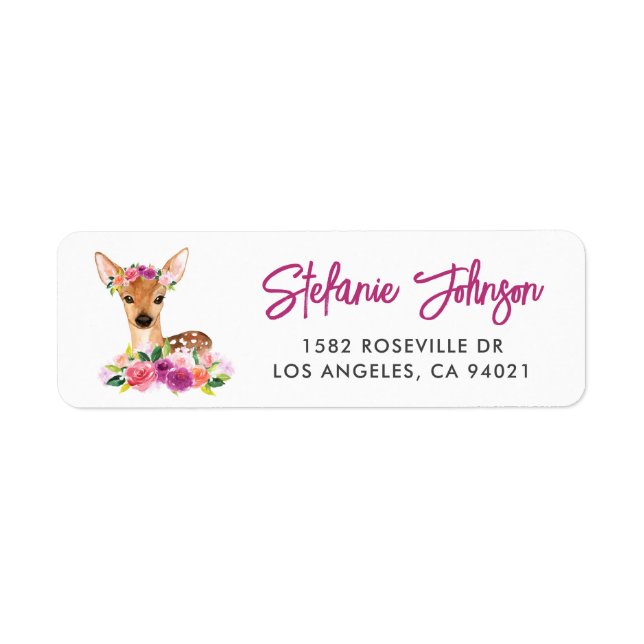 Aquarelle Fawn Floral Adresse de retour Label I (Devant)