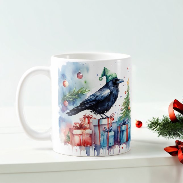 Aquarelle Festif Corneille de Noël Mug (Créateur téléchargé)