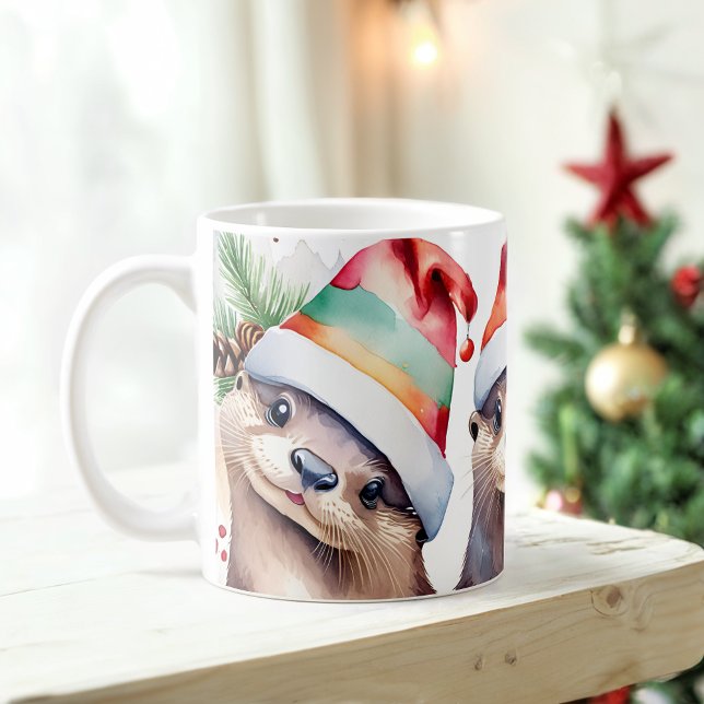 Aquarelle Festive Otters Christmas Mug (Créateur téléchargé)