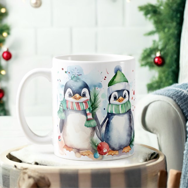 Aquarelle Festive Pingouins de Noël Mug (Créateur téléchargé)