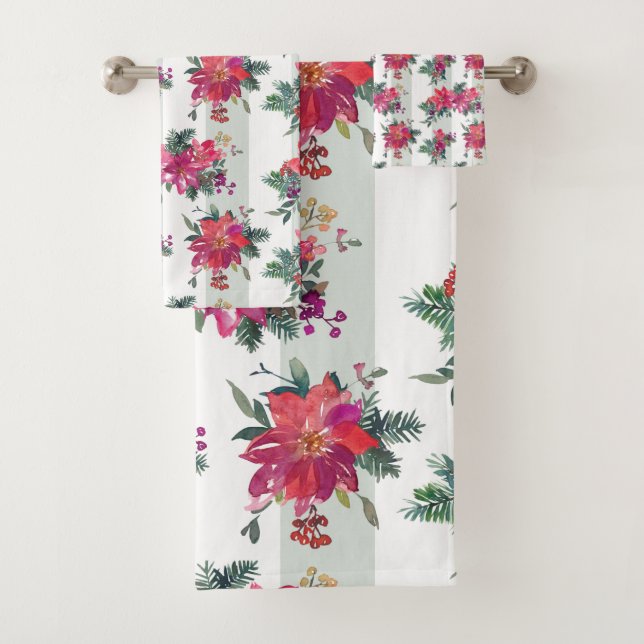 Aquarelle Festive Poinsettias & Sage Stripes (En situation)