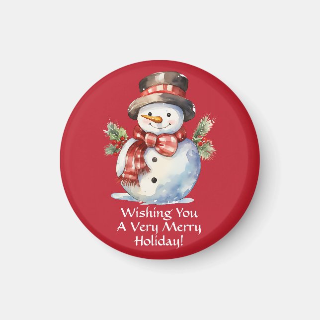 Aquarelle Festive Snowman Magnet de vacances (Devant)