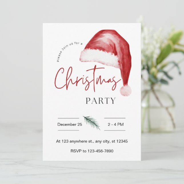 Aquarelle fête de Noël Santa Hat Invitation (Debout devant)